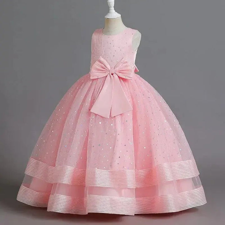 Girls Floral Princess Dress with Bow – Wedding &amp; Party Gown - Bennys Beauty World