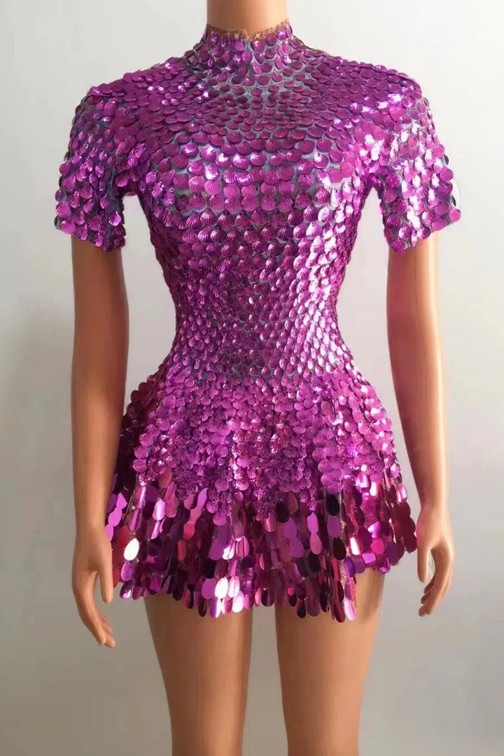 Rhinestone Sequin Mini Party Dress-Dresses-Bennys Beauty World