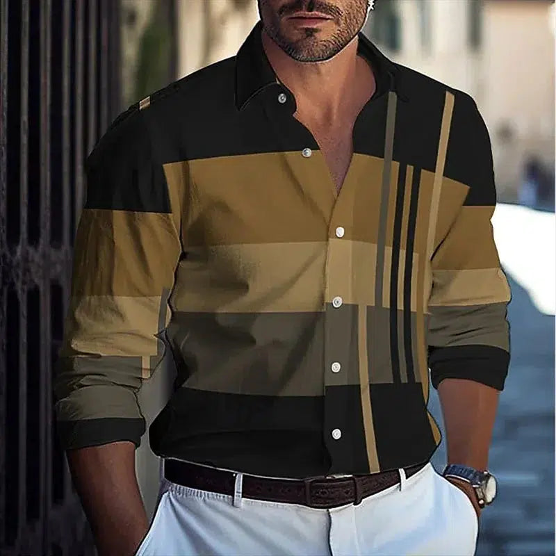 Striped Men's Business Casual 3D Printed shirt Spring/Summer Top-Shirts-Bennys Beauty World