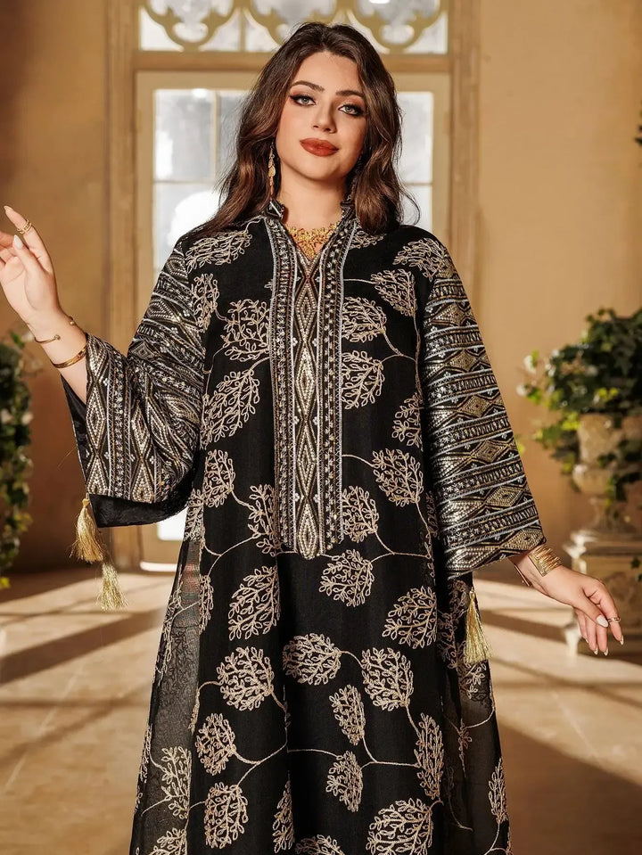 Elegant Black Embroidered Abaya for Muslim Women-Dress-Bennys Beauty World