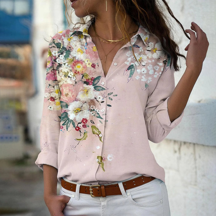 Women's Casual Printed Shirt – Loose Long Sleeve Blouse