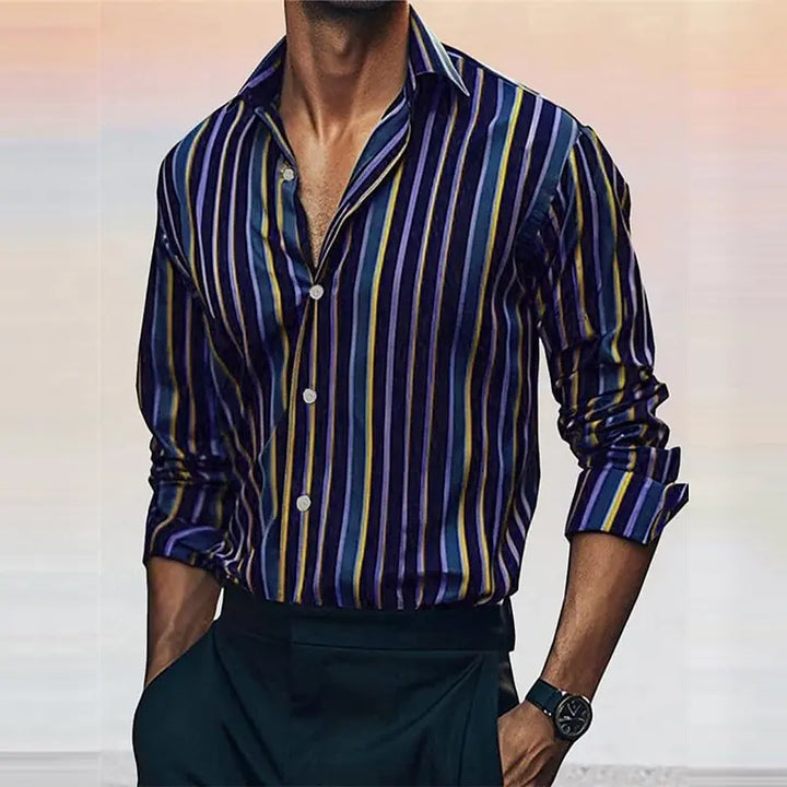 Men's Striped Long Sleeve Shirt – Stylish Casual Dress Shirt-Shirt-Bennys Beauty World