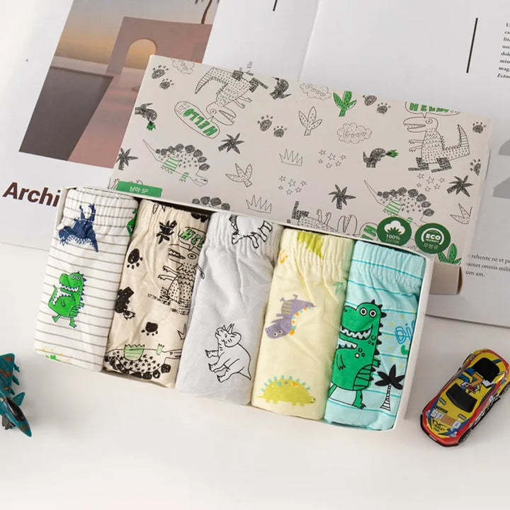 Boys Cotton Cartoon Briefs Multipack | Dinosaur &amp; Truck Print