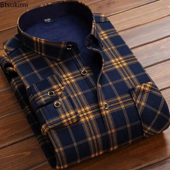 Mens Winter Warm Long Sleeve Plaid Shirts