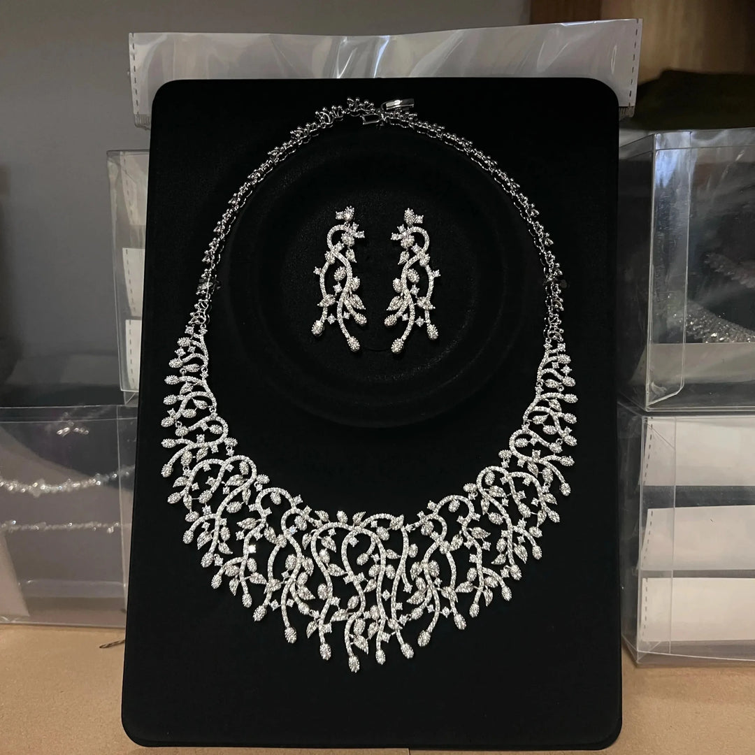 Cubic Zirconia Bridal Jewellery Set | Platinum Plated Necklace &amp; Earrings - Bennys Beauty World