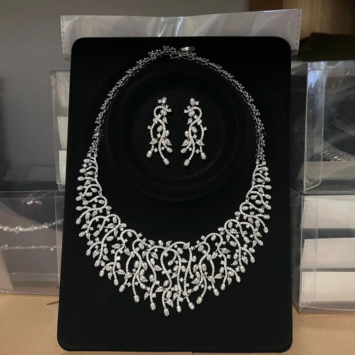 Cubic Zirconia Bridal Jewellery Set | Platinum Plated Necklace &amp; Earrings - Bennys Beauty World