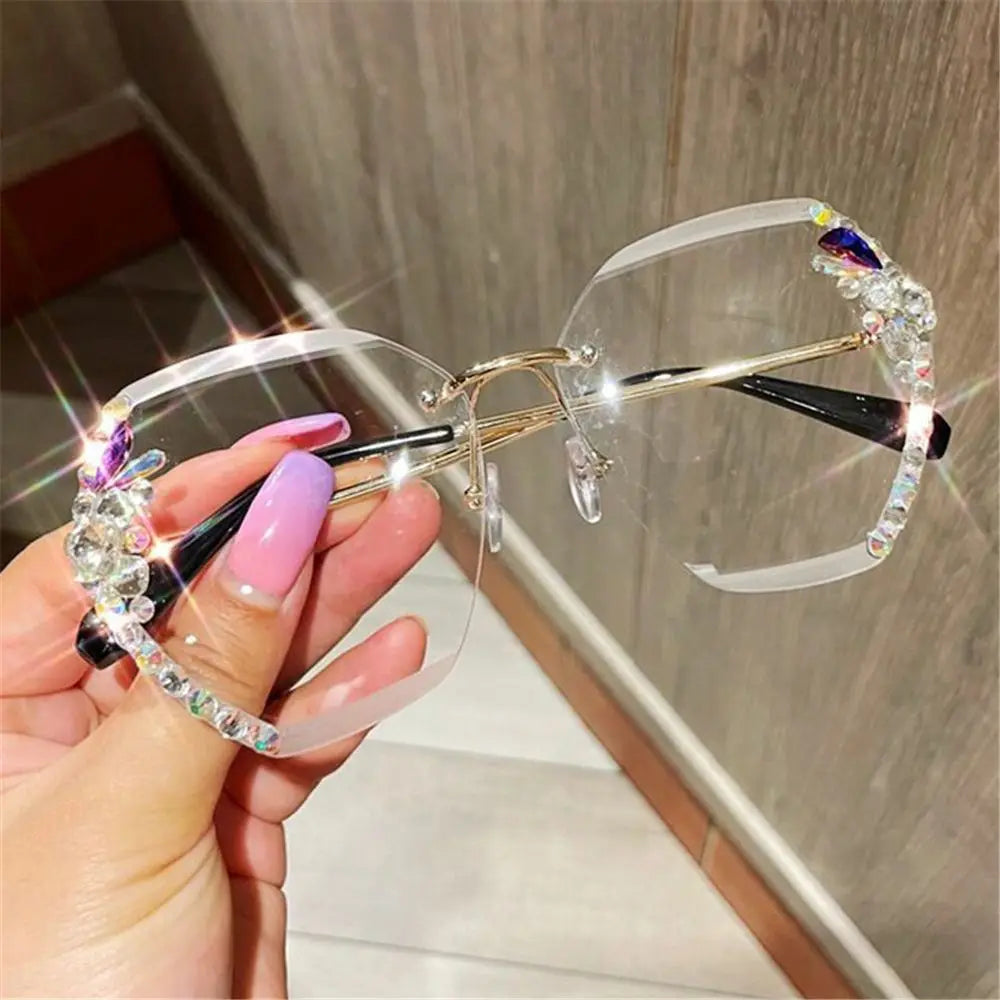 Rimless Rhinestone Sunglasses | UV400 Gradient Luxury Eyewear