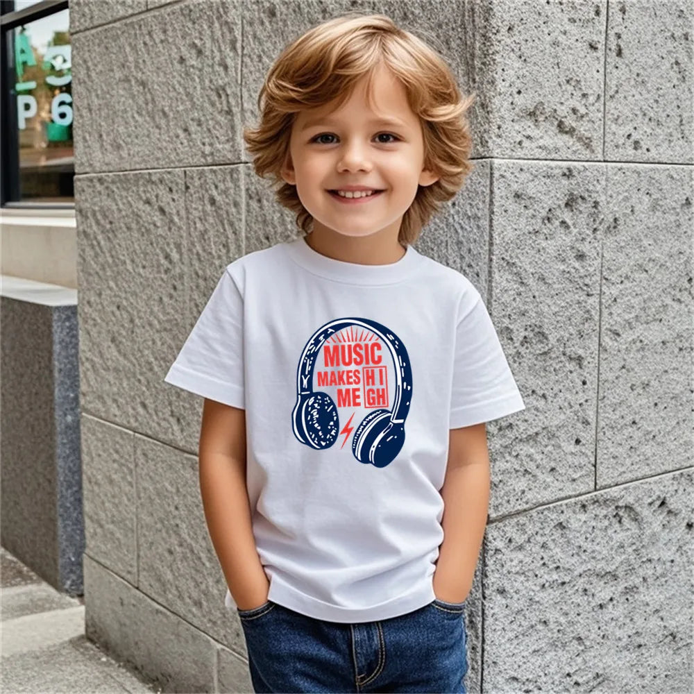 Kids Music Print T-Shirt | Short Sleeve DJ Tee