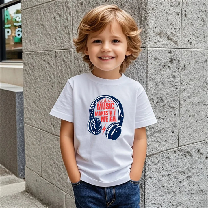 Kids Music Print T-Shirt | Short Sleeve DJ Tee