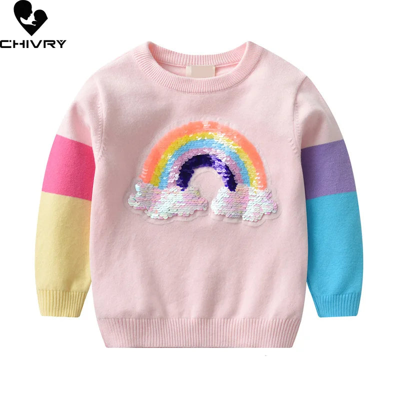 Kids Cartoon Rainbow Sequins Sweater