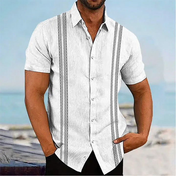 Men's Linen Shirts Casual Long Sleeve Shirts Striped Lapel Hawaiian Holiday Outfits-Shirts-Bennys Beauty World