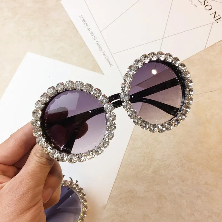 Diamond Crystal Round Sunglasses | UV400 Gradient Lenses