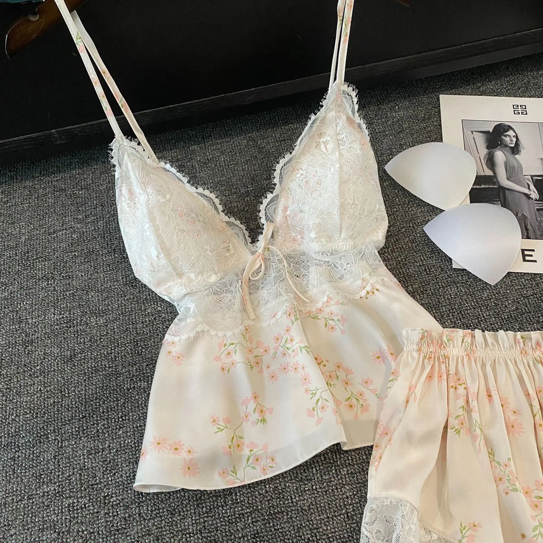 Summer Women Pajamas Lingerie Two Piece Lace Sleepwear