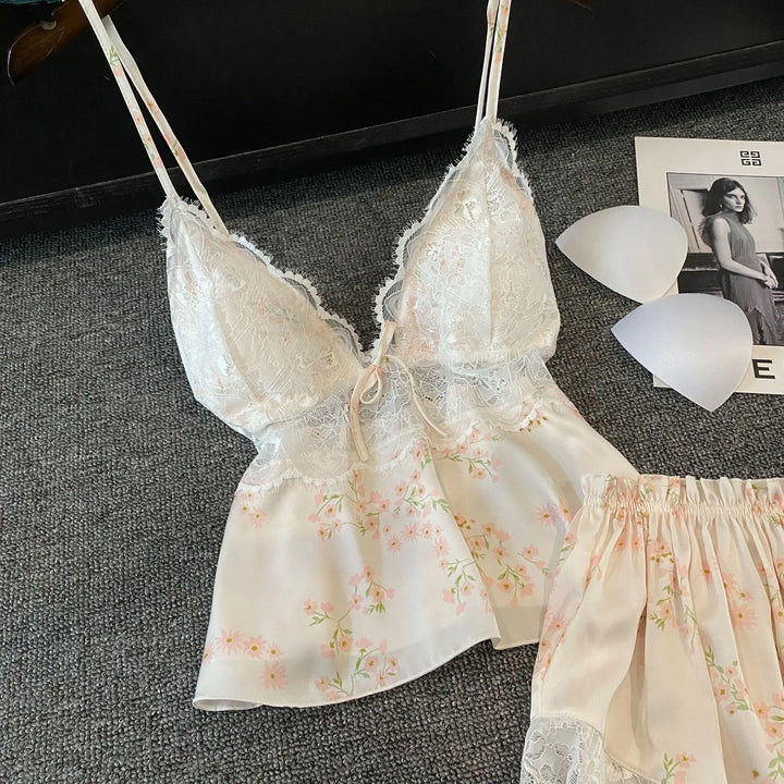 Summer Women Pajamas Lingerie Two Piece Lace Sleepwear