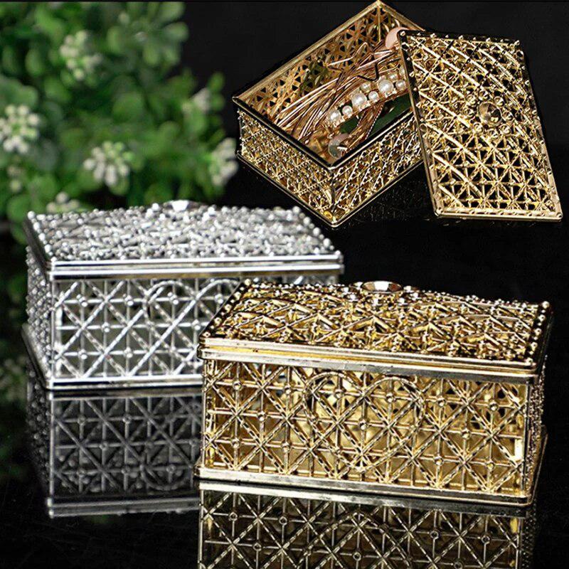 Mini Treasure Storage Jewelry Box Retro Gold Foil Candy Necklace Earring Bead Trinket Box Small Wedding Decor Party Favor Gift-Arlik interiors