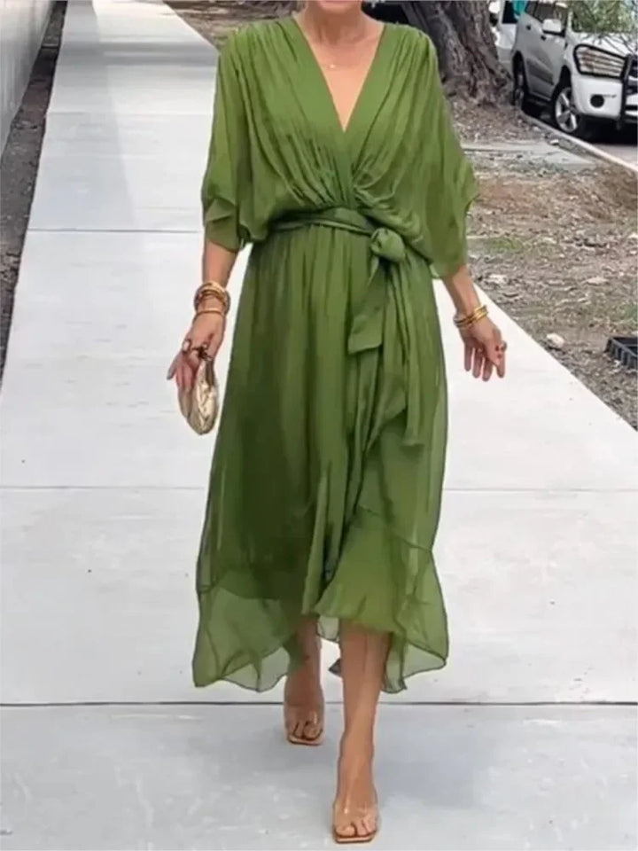 Women's Summer Dresses Solid Color Bat Sleeves Long Dress-Dresses-Bennys Beauty World