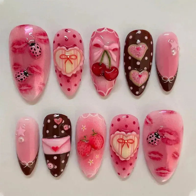 Almond Press-On Nails – 24 Pcs Flower Pattern False Nails | Bennys Beauty World-Nails-Bennys Beauty World