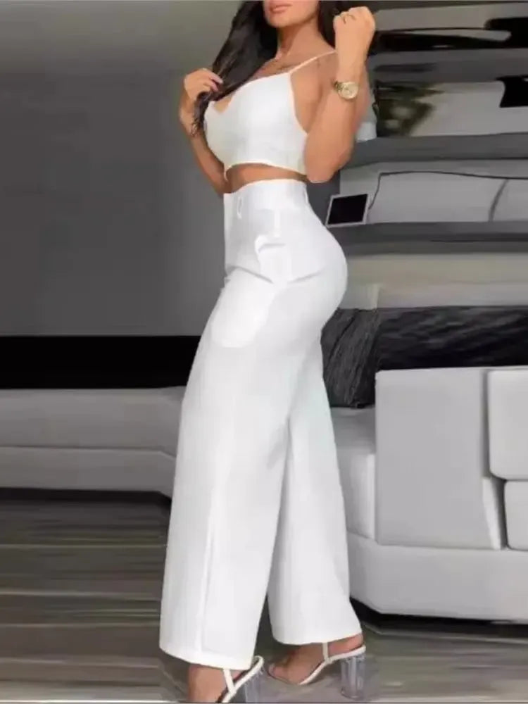 Women's Fashion Solid 2 Piece Sets Sexy V Neck Spaghetti Strap Short Tops-Outfit Set-Bennys Beauty World