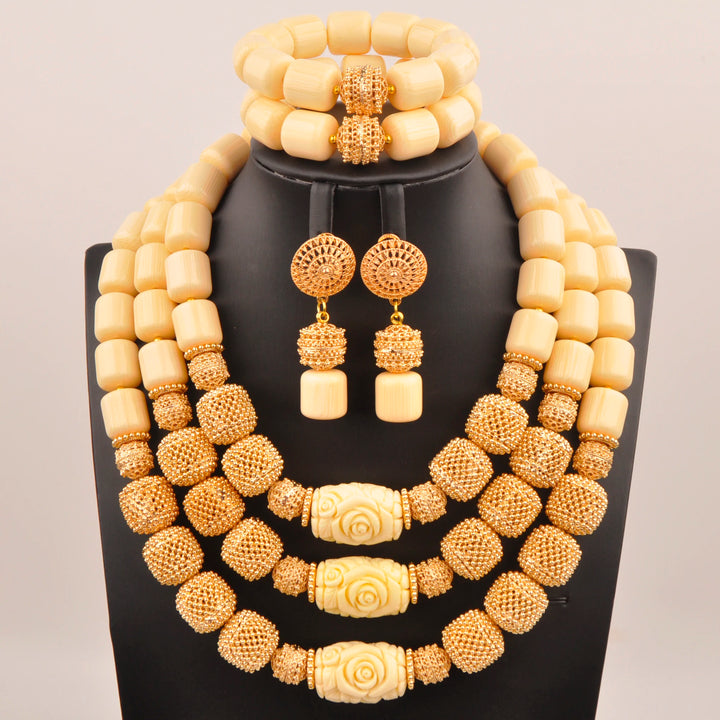 White Artificial Coral Bead Necklace African Jewelry Sets for Women