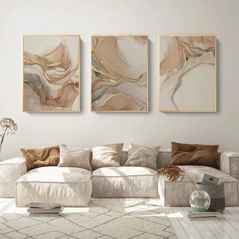 Islamic Calligraphy Posters and Prints Allahu Akbar Beige Gold Marble Canvas Painting Abstract Wall Art Picture for Living Room-Arlik interiors