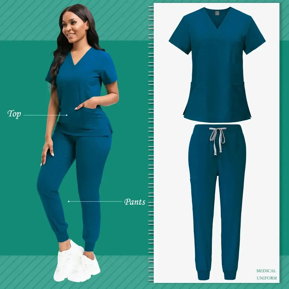 Nurse Uniform for Women Nursing Solid Surgical Gown-Scrubs-Bennys Beauty World