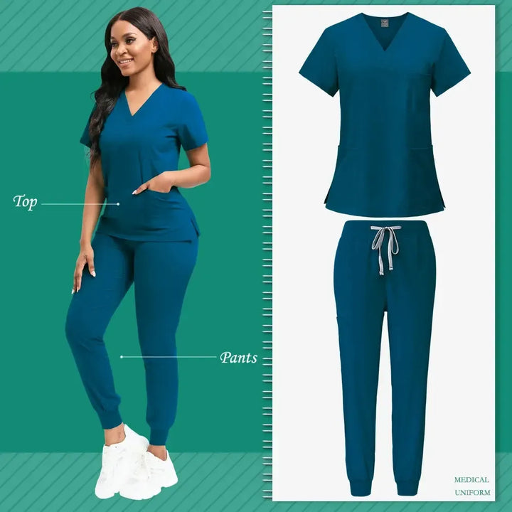 Nurse Uniform for Women Nursing Solid Surgical Gown-Scrubs-Bennys Beauty World
