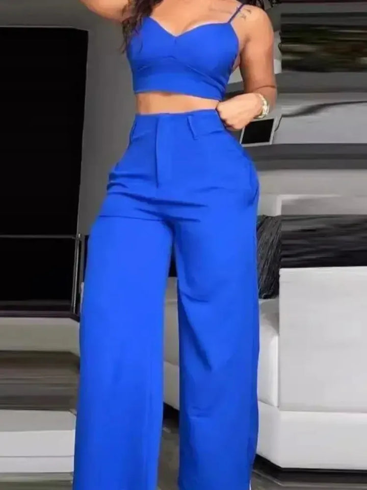 Women's Fashion Solid 2 Piece Sets Sexy V Neck Spaghetti Strap Short Tops-Outfit Set-Bennys Beauty World
