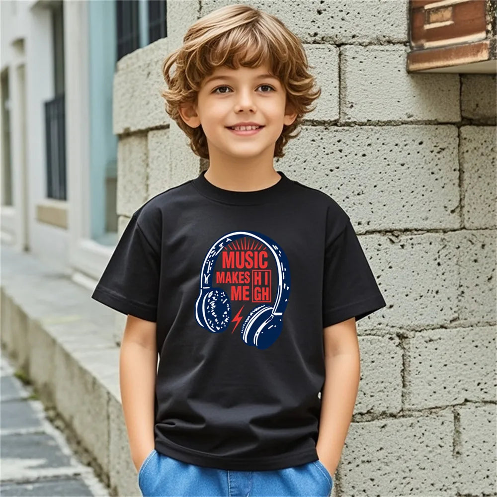 Kids Music Print T-Shirt | Short Sleeve DJ Tee
