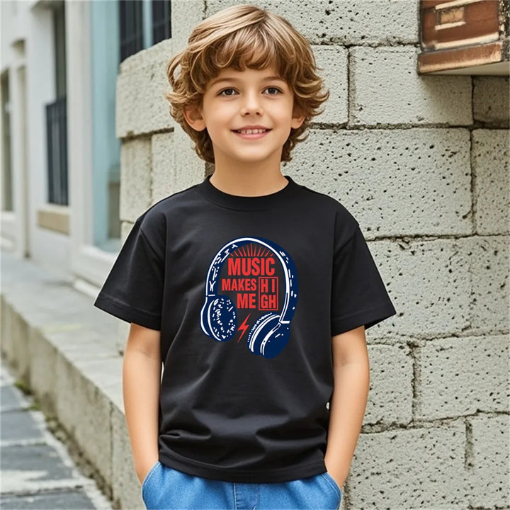 Kids Music Print T-Shirt | Short Sleeve DJ Tee