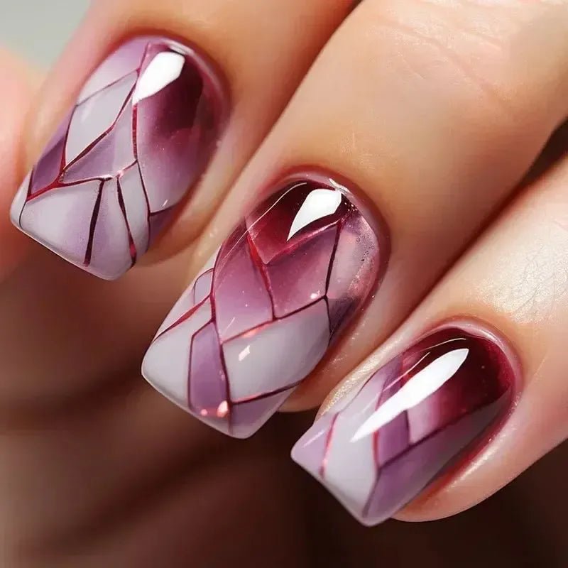 Short Square French Flower Press - On Nails 24 Pcs - Bennys Beauty World