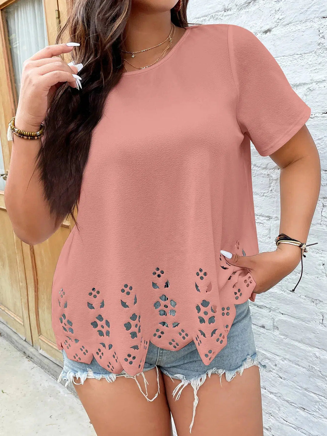 Women's Plus Size Blouse Soild Drop Sleeves O-Neck Blouses-blouse-Bennys Beauty World