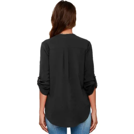 Women's Tops Blouses Long Sleeve V-Neck Chiffon Blouse