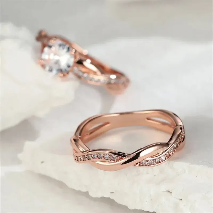 Cubic Zirconia Crossed Wedding Band Ring Set – Silver Plated Bridal Engagement Rings for Women-rings-Bennys Beauty World