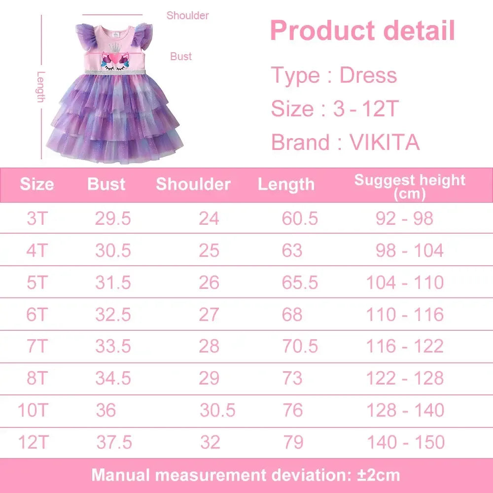 Girls Unicorn Tulle Party Dress – Fluffy Layered Glitter Ball Gown for Toddlers &amp; Kids-Baby &amp; Toddler Dresses-Bennys Beauty World