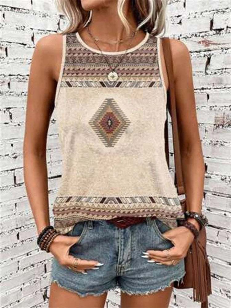 Leopard Print Crew Neck Tank Top