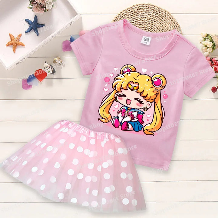 Summer Kids Girls Clothes Little Pony T-Shirt+Tutu Skirt 2pcs Clothing Sets