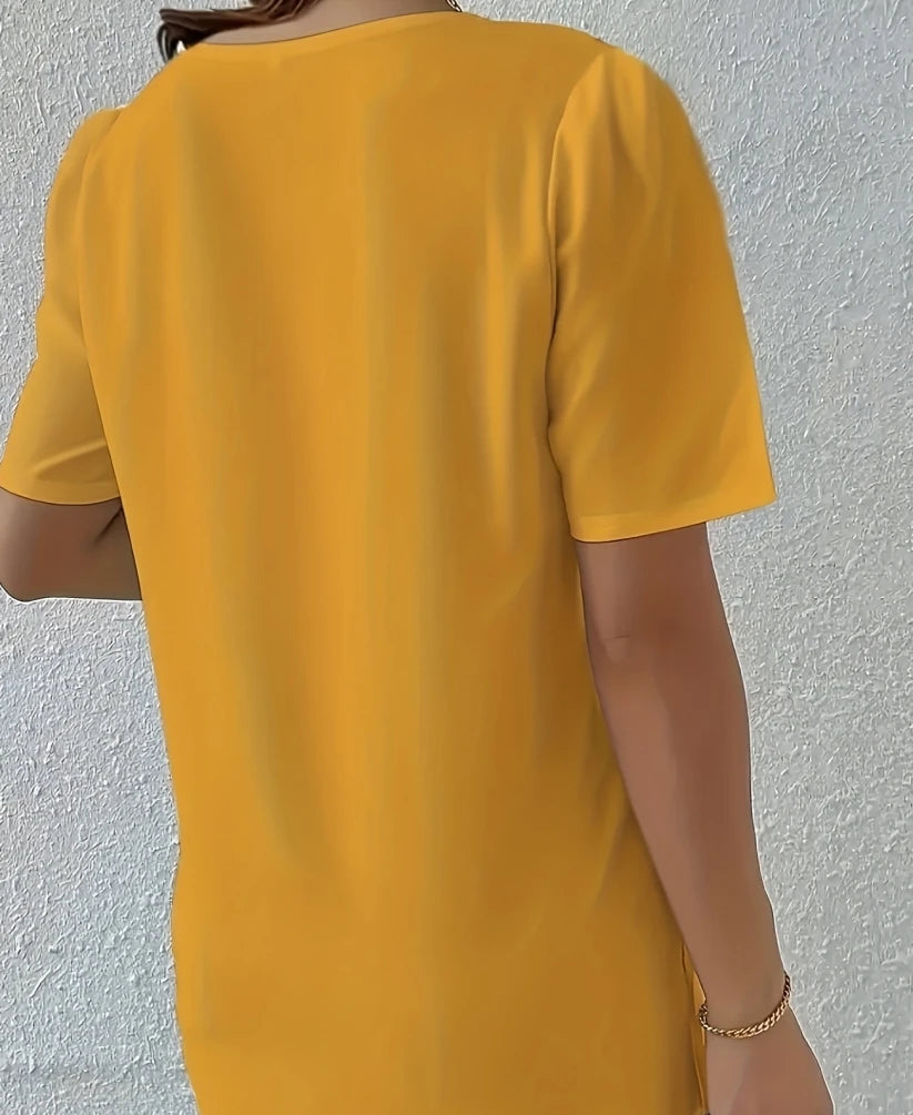 Women’s Elegant Loose Fit Blouse – Solid Color Short Sleeve Shirt-Blouse-Bennys Beauty World