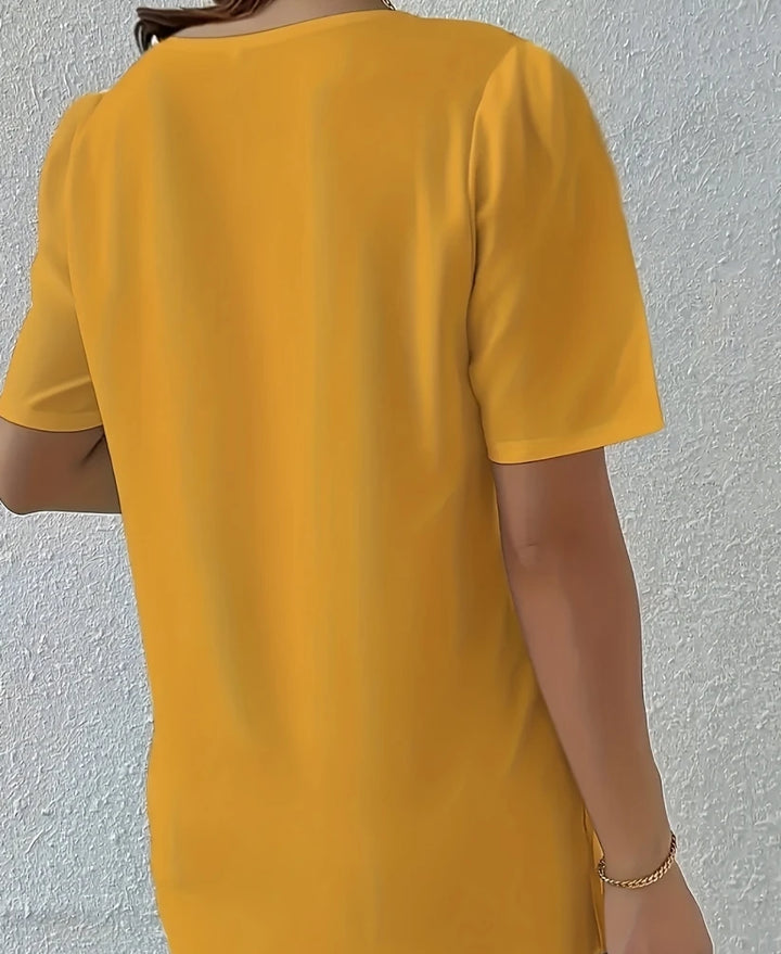 Women’s Elegant Loose Fit Blouse – Solid Color Short Sleeve Shirt-Blouse-Bennys Beauty World
