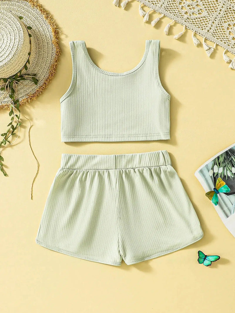 Girls Casual Sleeveless Top + Shorts Summer Clothing Set-Baby-Bennys Beauty World