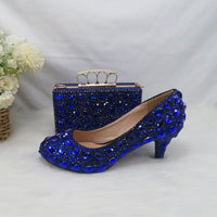 Royal Blue Crystal Bridal Wedding Shoes And Bag Set-Shoes-Bennys Beauty World