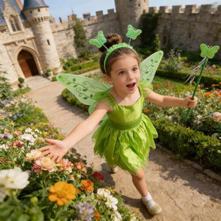 Girls Tinkerbell Fairy Dress – Halloween Costume with Accessories - Bennys Beauty World