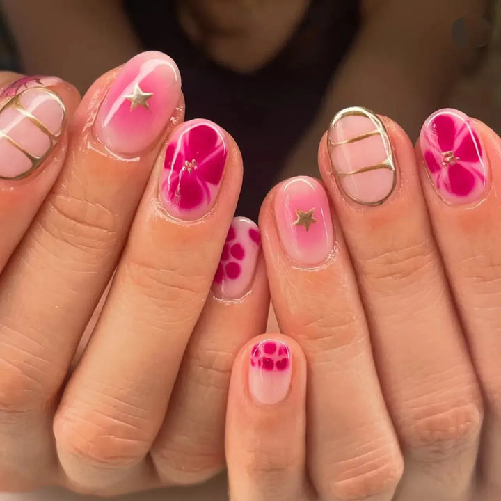 Almond Press-On Nails – 24 Pcs Flower Pattern False Nails | Bennys Beauty World-Nails-Bennys Beauty World