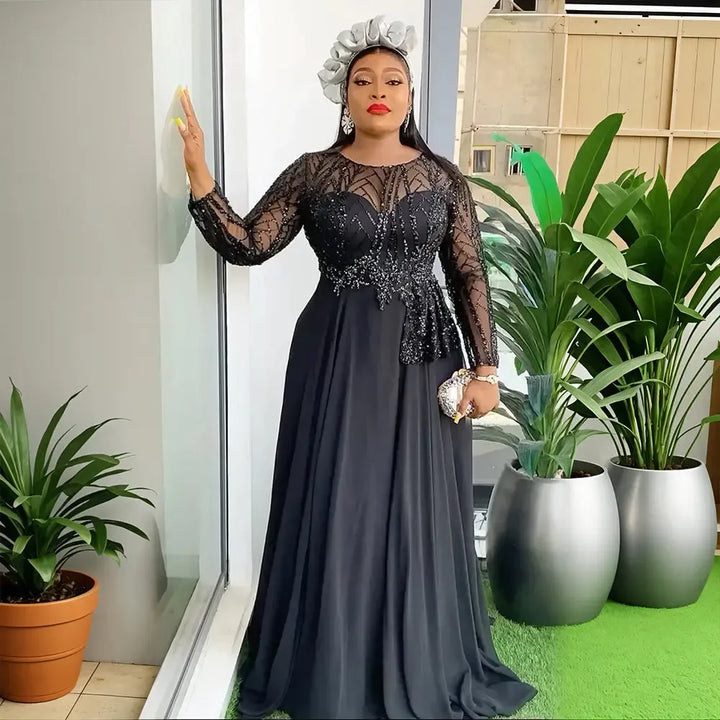 African Dresses for Women Fashion Plus Size Sequin Evening Party Dress-African Dresses-Bennys Beauty World