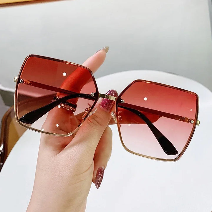 BMAD Oversized Square Sunglasses – Gradient UV400 Metal Frame for Women