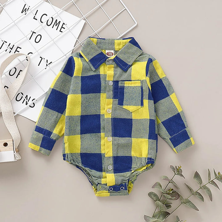 Newborn Baby Boy Bodysuit Plaid Long-Sleeved Shirt