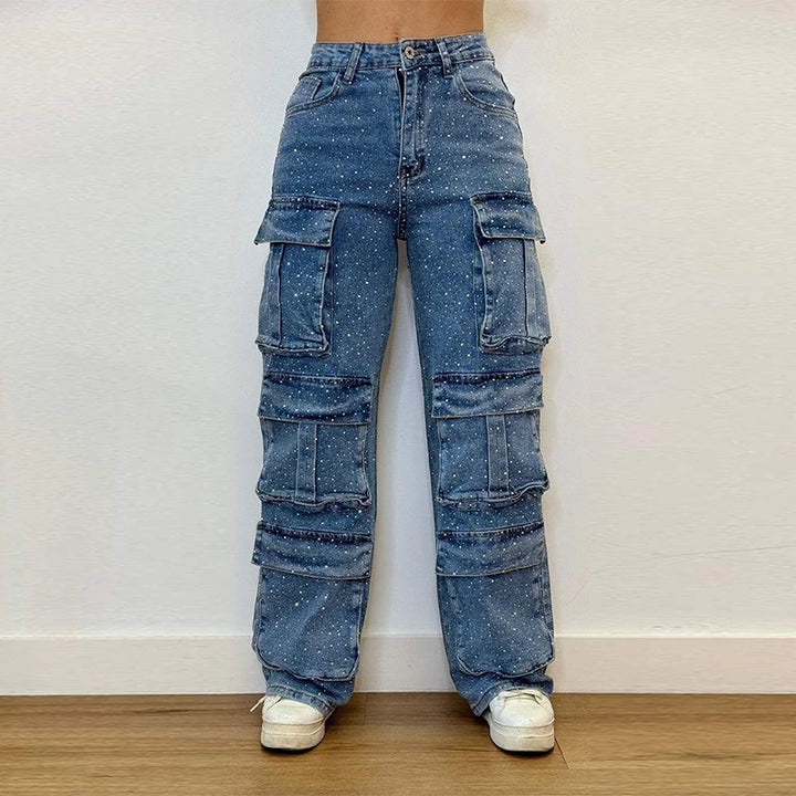 Women's High Waist Cargo Denim Jeans