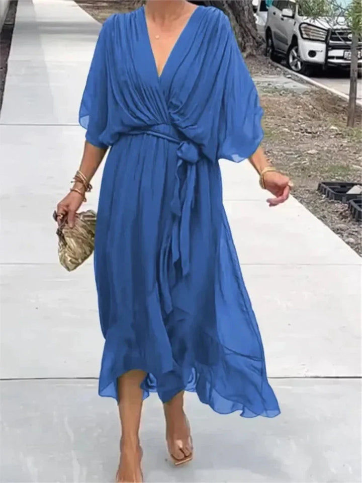 Women's Summer Dresses Solid Color Bat Sleeves Long Dress-Dresses-Bennys Beauty World