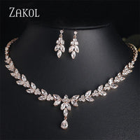 Zirconia Leaf Necklace Earrings Rings Bracelets Set for Women-necklace-Bennys Beauty World