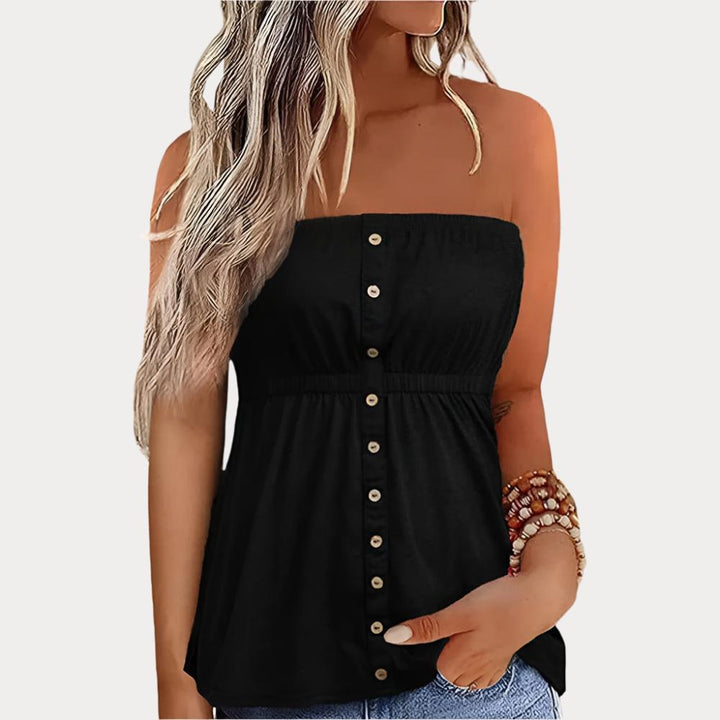 Women Tube Top Summer Button Strapless Bandeau Tank Crop Tops-blouse-Bennys Beauty World