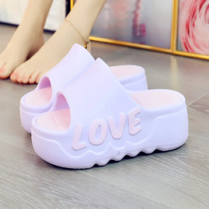 White Pink Bow-knot Slippers Woman High Platform EVA Slides